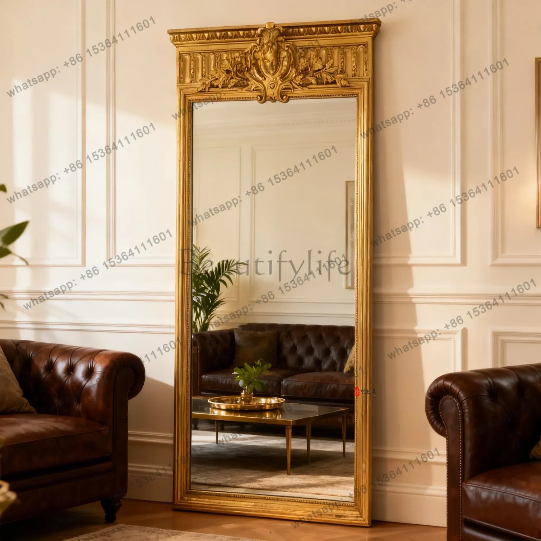 Vintage full-length mirror Baroque living room floor-to-ceiling mirror French court-style luxury full-length mirror