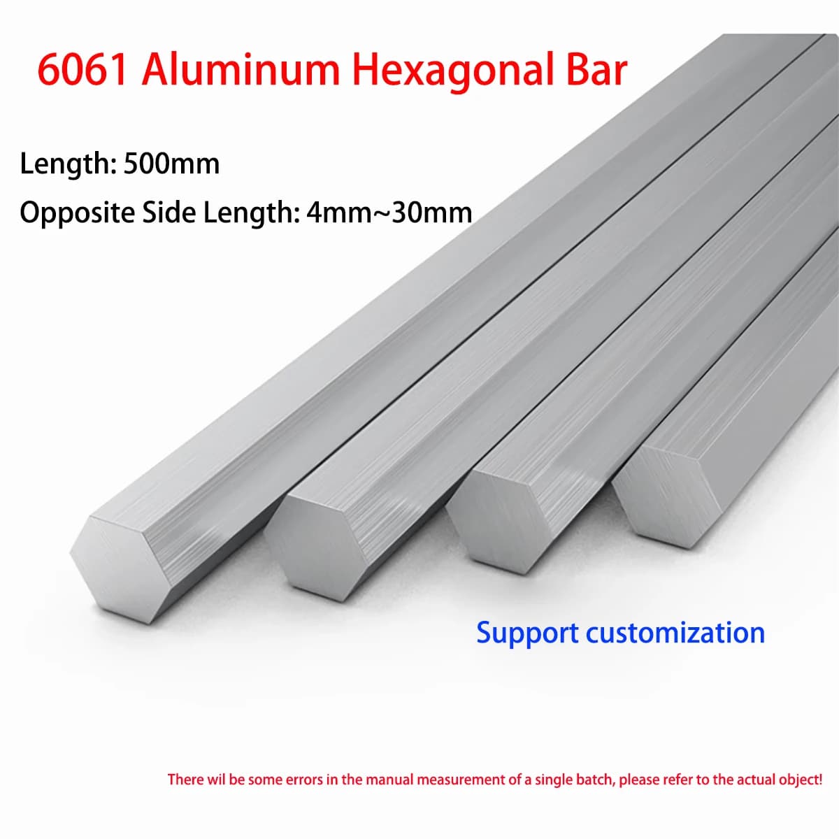 6061 Aluminum Hexagonal Bar 500mm Length Aluminum Hex Rods Bar Opposite Side Length 4mm-30mm