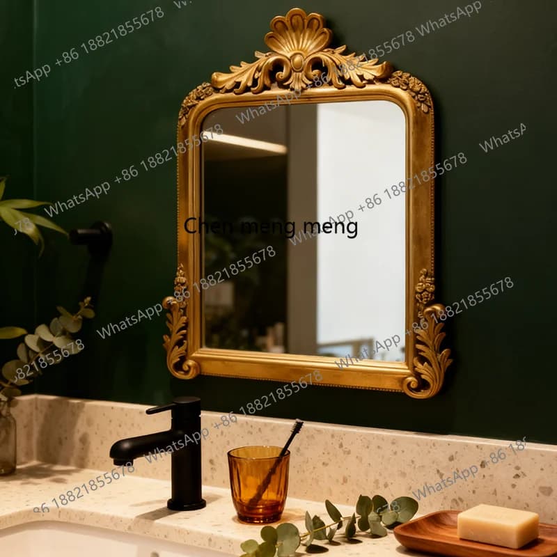 French retro fireplace decorative mirror premium makeup mirror carved vanity mirror bathroom