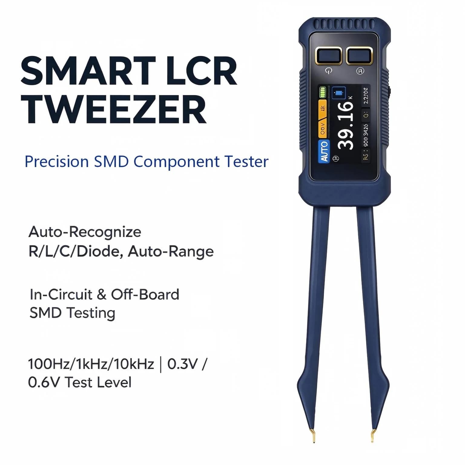 Auto-Ranging SMD LCR Tweezer Meter 10kHz & 1.14" Color Screen & Type-C for Mobile and Drone Maintenance, DIY Projects Repair