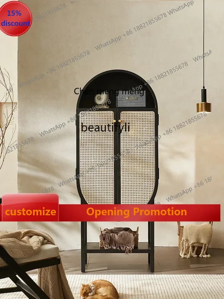 ss7486 new style Locker Solid Wood Sideboard Rattan Storage Cabinet Vintage Locker Display Cabinet
