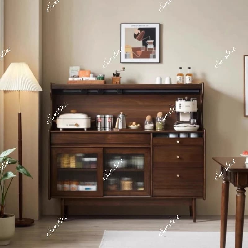 Large and small apartment type retro solid wood dining side cabinet Nordic, living room, glass cabinet
