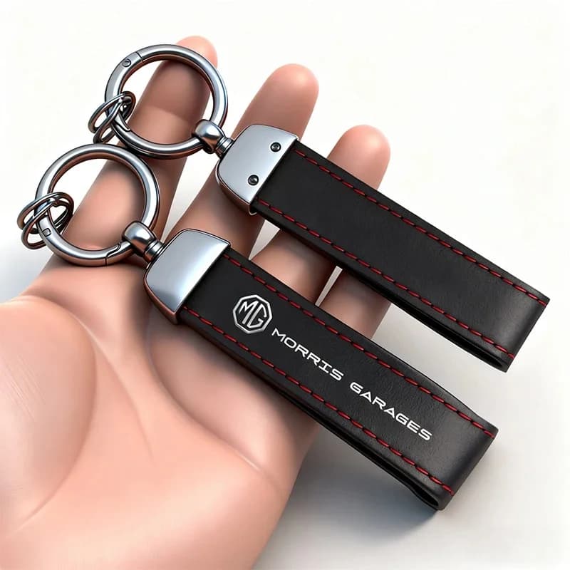 Morris Garages Logo Valve Stem Caps & Leather Key Fob Combo Anti-dust Wheel Caps Keychain For MG ZS HS MG3 MG5 MG6 MG7 GT GS Aut