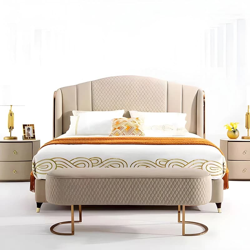 Solid Wood Frame Velvet Cotton Upholstered Bed Double Full Queen king Size Luxury Bedroom Furniture Set