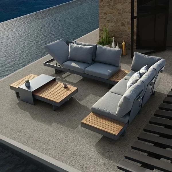 Outdoor sofa teak aluminum alloy garden corner anticorrosive furniture
