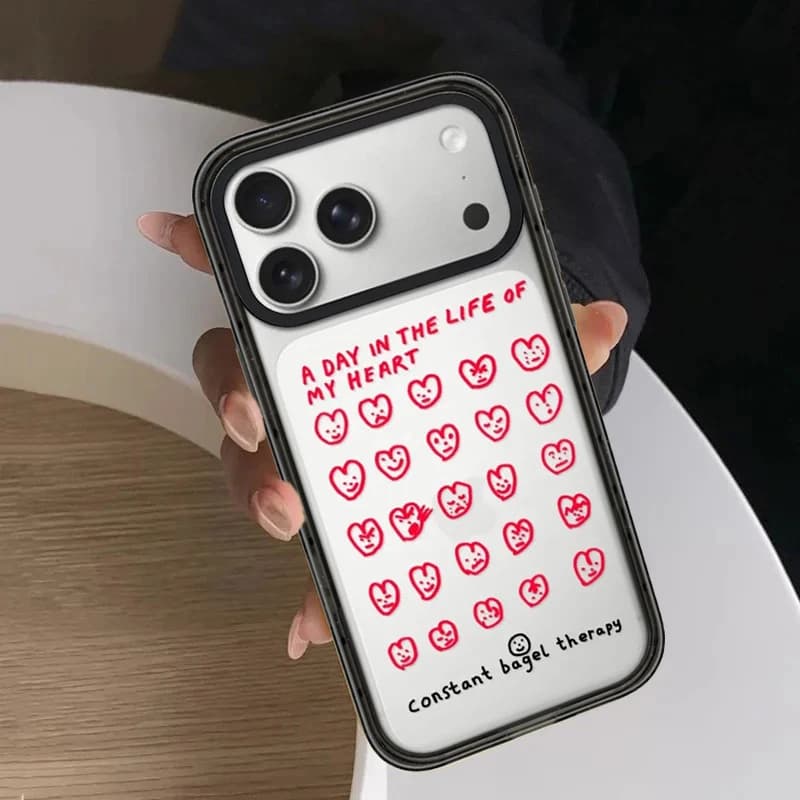 Minimalist Heart Graffiti Impact Black Border Magnetic Phone Cover for IPhone 12 13 14 15 16 17 Pro Max Case for IPhone 17 Air