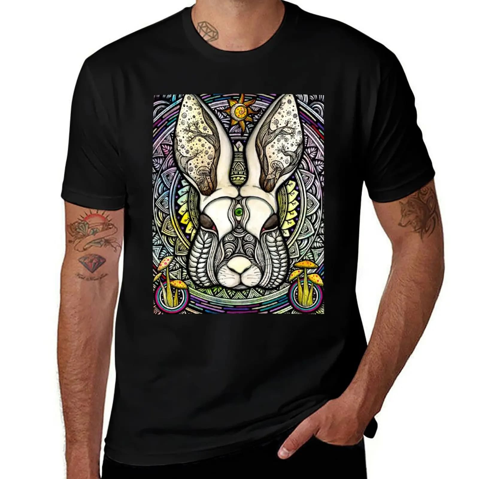 Trippy Psychedelic Rabbit T-Shirt Fashion Pattern Printed Tee Shirt T-Shirt