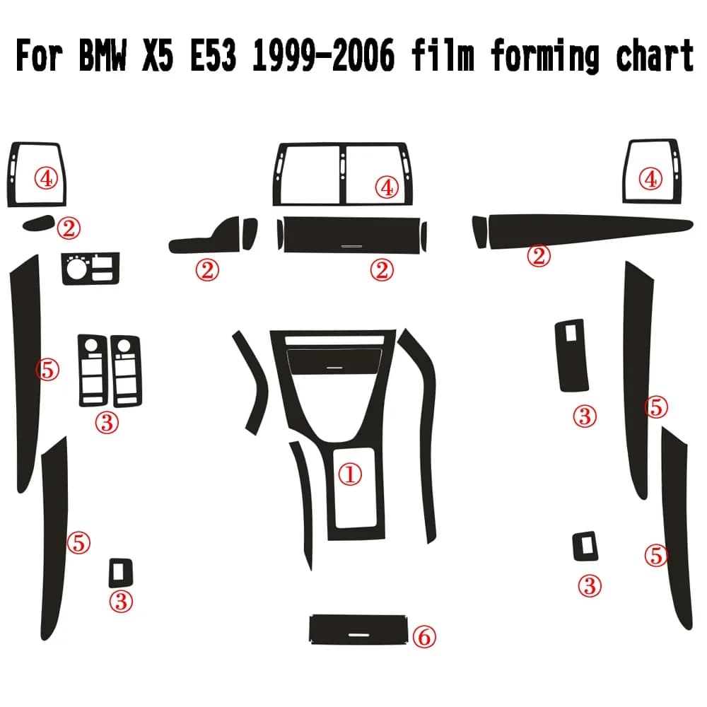 For BMW X5 E53 1999-2005 Interior Central Control Panel Door Handle 3D 5D Carbon Fiber Stickers Decals Car Styling Accessorie
