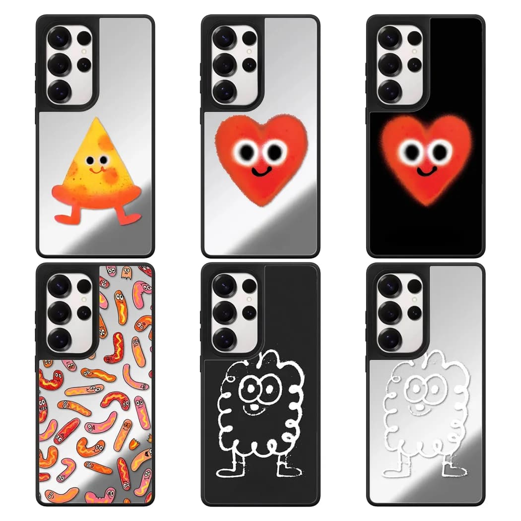 Cartoon Pizza Pattern Mirror Surface Case for Samsung Galaxy S26 S25 S24 S23 Ultra S26U S26 Plus Protective Case