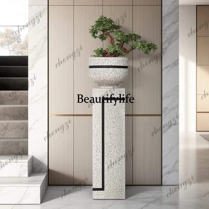 FRP floor-to-ceiling large vase hotel sales office soft decoration new Chinese-style round pot pillar flower ware ornament