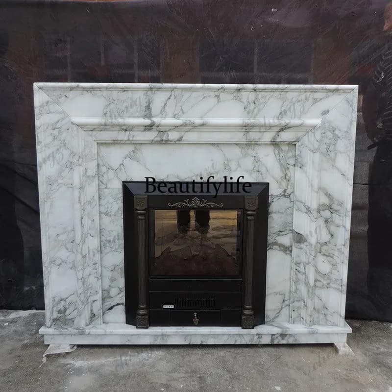 Marble Fireplace French Decorative Cabinet Natural Modern American Simple Stone Carving Stone Fireplace Rack