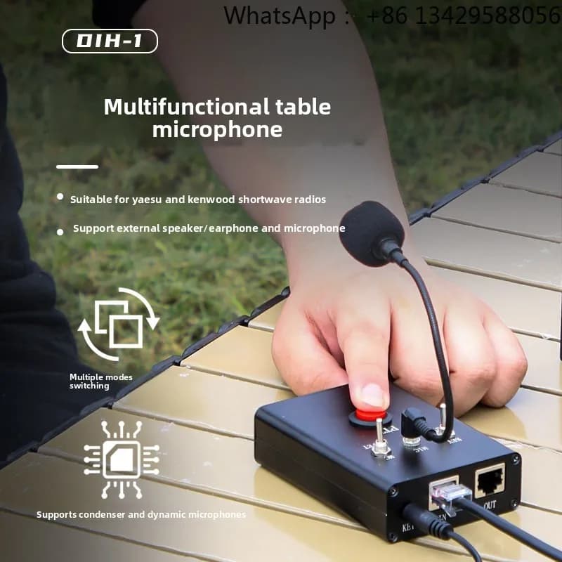 DIH-1 Multifunctional Radio Microphone Interface for Shortwave Transceivers – Desktop Base Mic with PTT, Key & Speaker Jacks