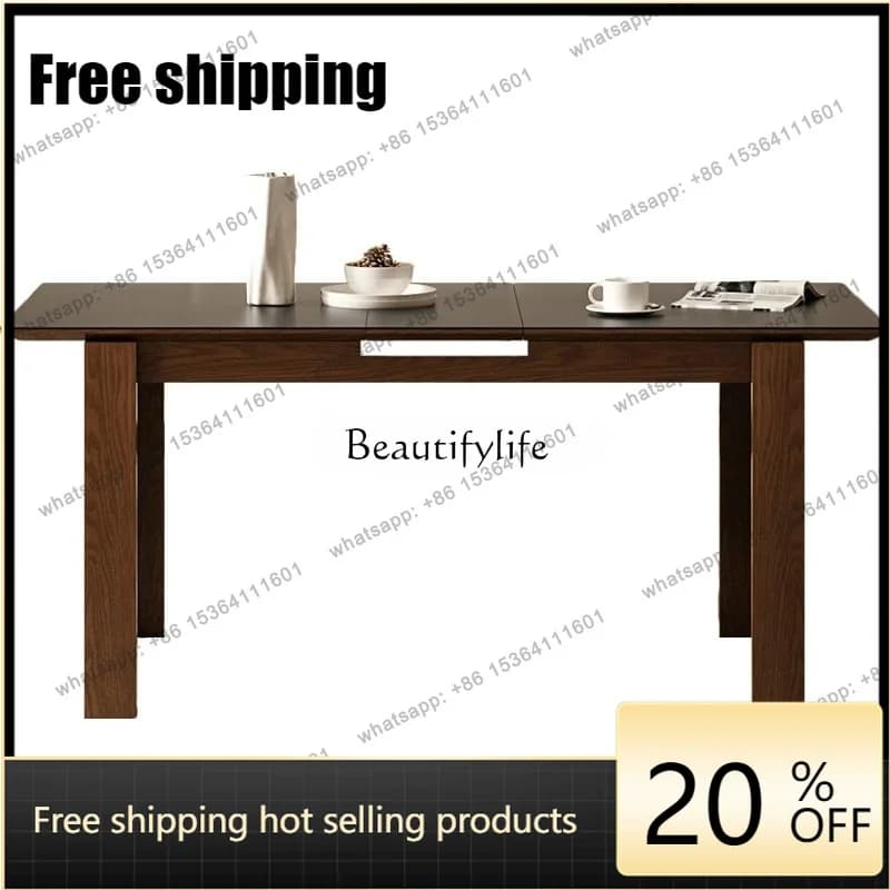 HJ Retro solid wood retractable wear-resistant rock slab dining table