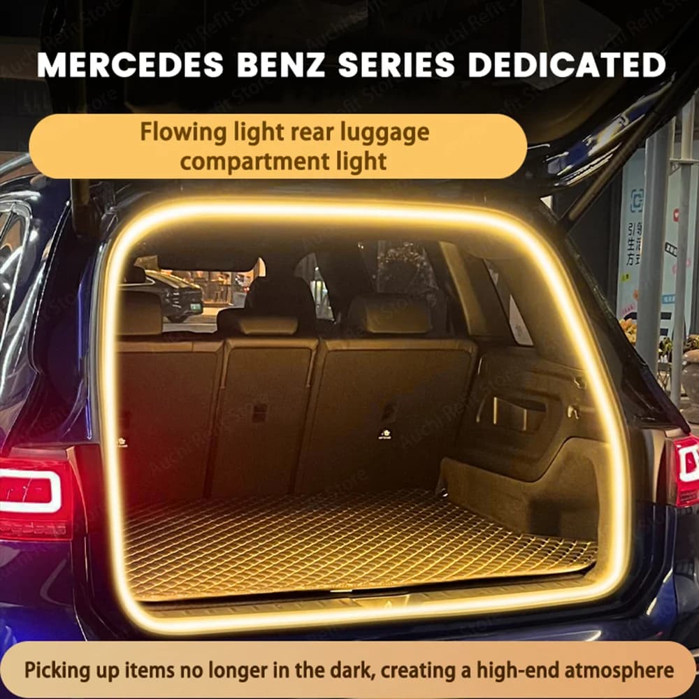 4.05 Meters Car LED Atmosphere Light For Mercedes-Benz Trunk Flowing Light Whie Yellwo Tail Box Brightening Light Auto Interior