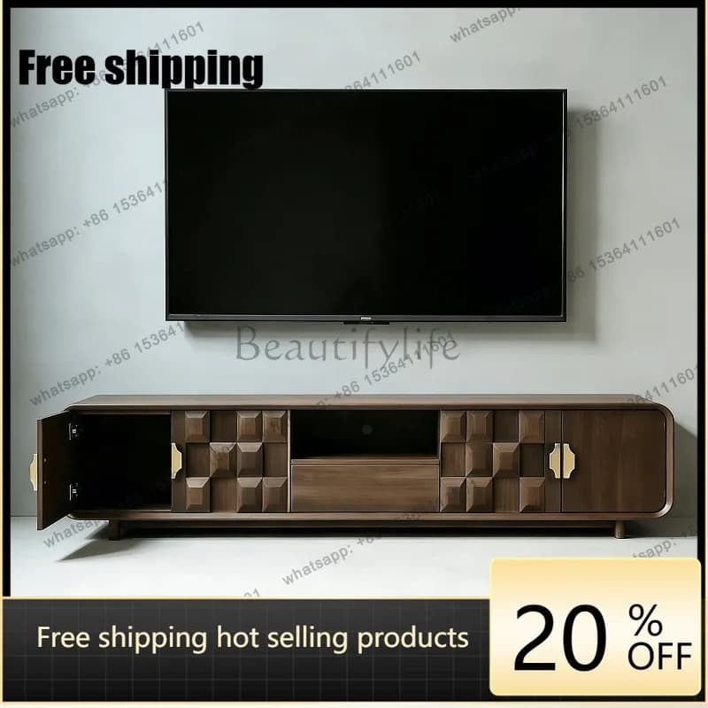 YJ New Chinese Vintage Black Walnut TV Cabinet Combination For Villa Large Space Hotel
