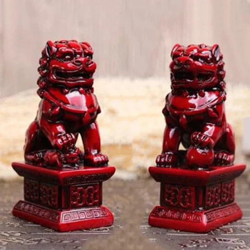 10.5cm China Fengshui Resin Foo Fu Dog Statue Guardian Door Lion Decor