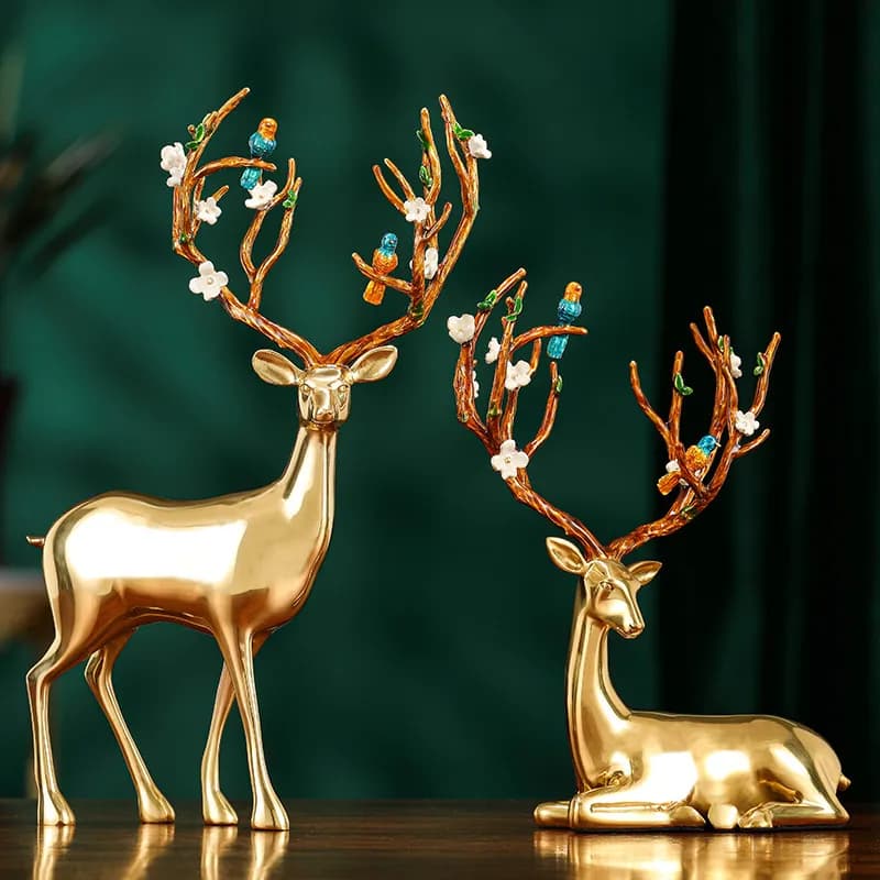LMM brass sika deer pair of TV cabinet ornament living room light luxury high-end handicrafts