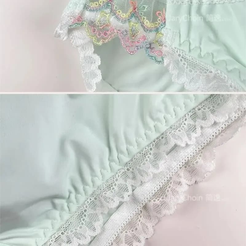 Big Size Man's Sexy Lingerie Lace Hem Briefs Butterfly Embroid Sweet Panties Party Low Waist Convex Pouch Underwear
