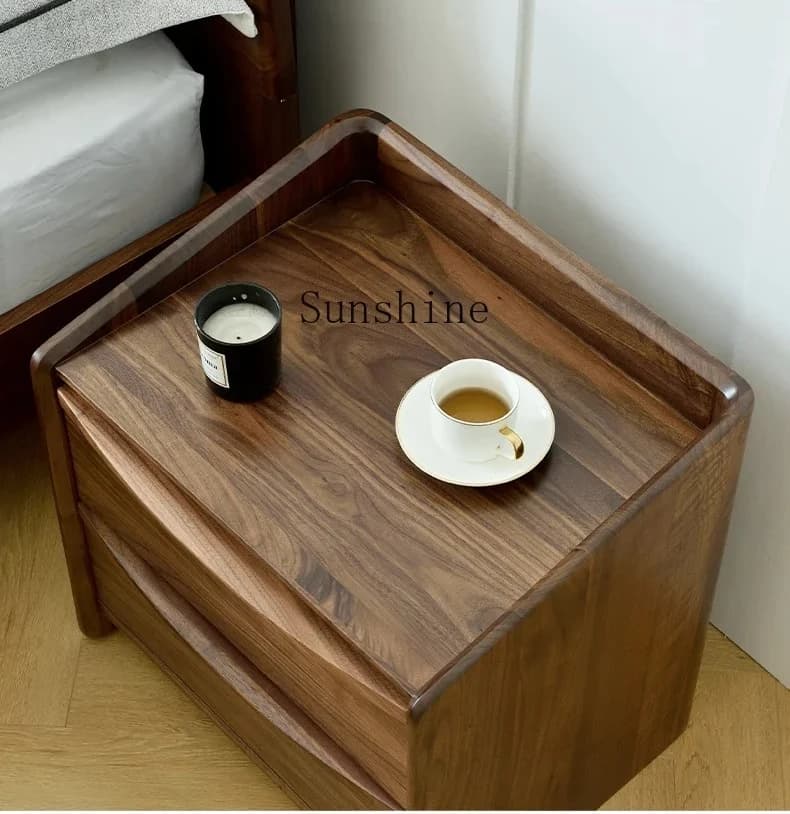 North American black walnut bedside table all solid wood double drawer storage bedroom home  FT