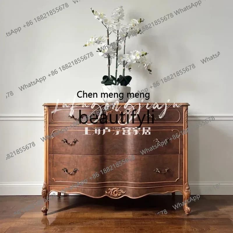 D178  retro living room decorative cabinet solid wood carving flower chest small apartment multi-layer household, bedroom locker