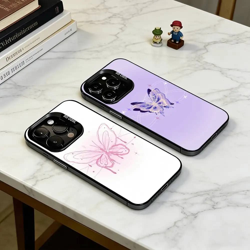 3D Liquid Butterfly Aesthetic  Phone Case For iPhone 17,16,15,14,13,12,11 Plus,Pro Max,XS,Colorful Silver Phone case Funda Cover