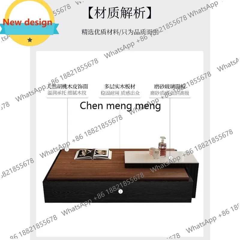 D80 Italian minimalist North American black walnut solid wood coffee table square storage Nordic furniture modern simplicity