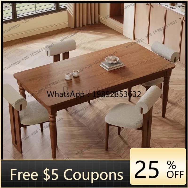 FF Solid wood dining table French medieval designer small apartment long table household table ash wood Nordic