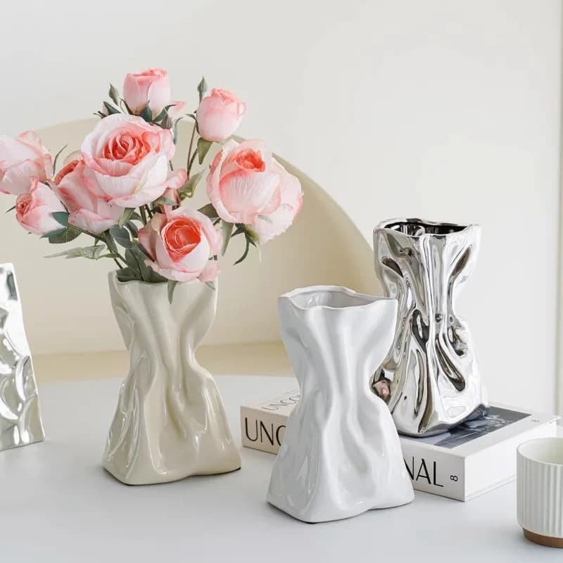 Creative Ceramics Vase Home Decor Folding Hydroponic Flower Arrangement Vase Living Room Landscape Art Flower Pot