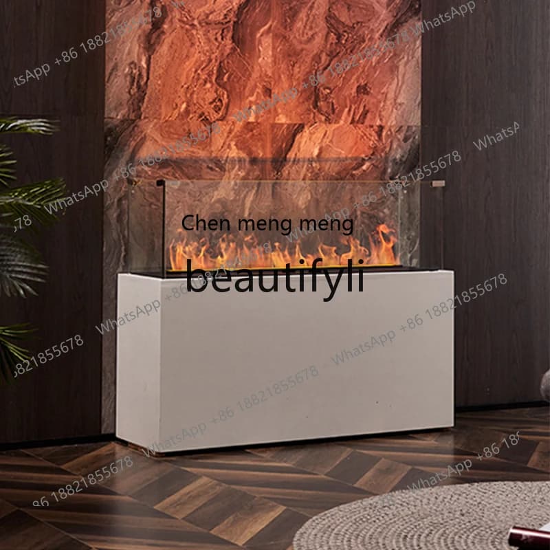 X Light Luxury Solid Wood Fireplace Modern Minimalist Background Wall Humidifier Atomizing Fireplace Decorative Cabinet