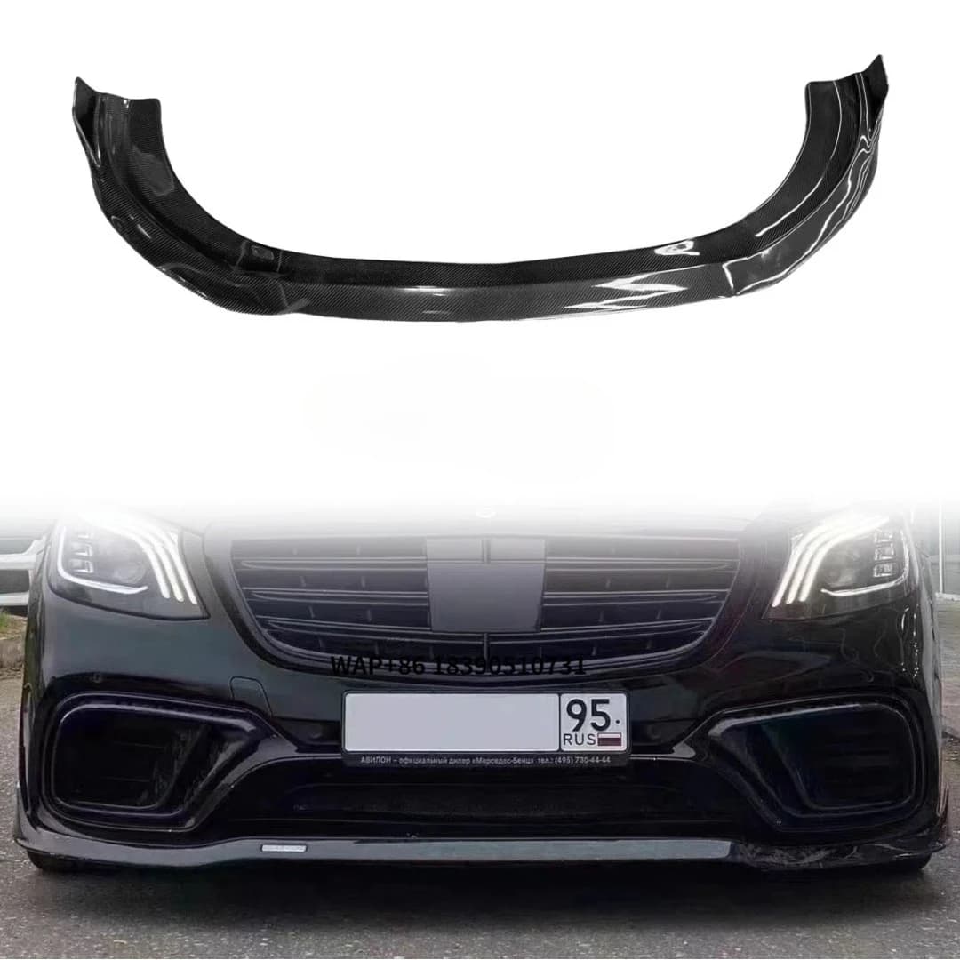 S Class LCI  W222 B Style Carbon Fiber Front Lip for Bodykit S63 S65 2017- 2020 Front Chin Anterior Lip