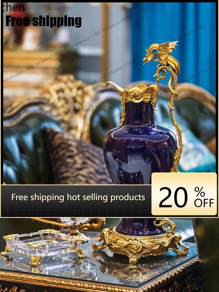 LJY Luxury Ceramic Copper Ornaments American Style Home Villa Decoration Living Room Coffee Table