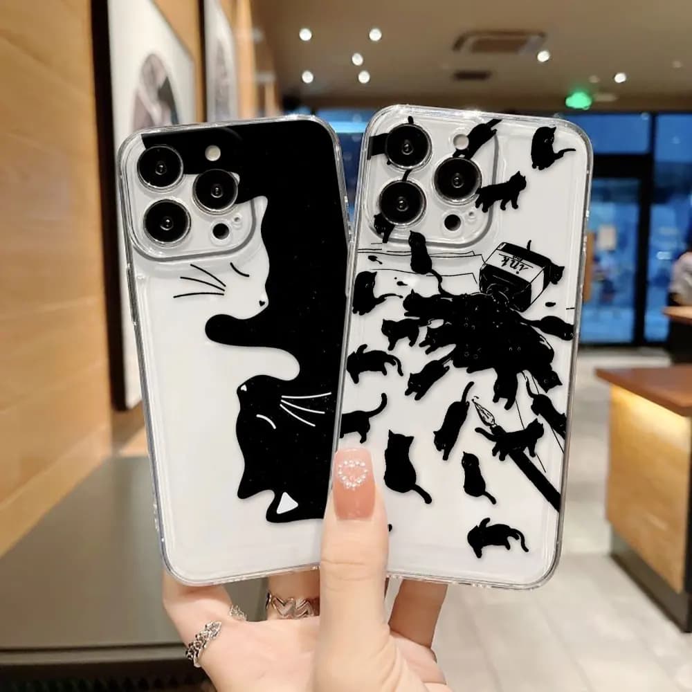 Cartoon Black Funny Cat Clear Phone Case For Redmi K40 K60 15C 14C 13C 13 12 12C 10 10C 10A 9 9C 9T 9A 8 7 A1 A2 A3 A5 10X Case