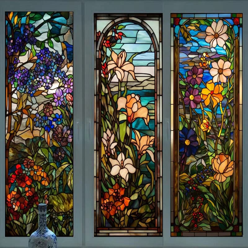 Colorful Church Stained Glass Window Film Static Cling Opaque Frosted Privacy Stickers Protection Home Decor Window Films