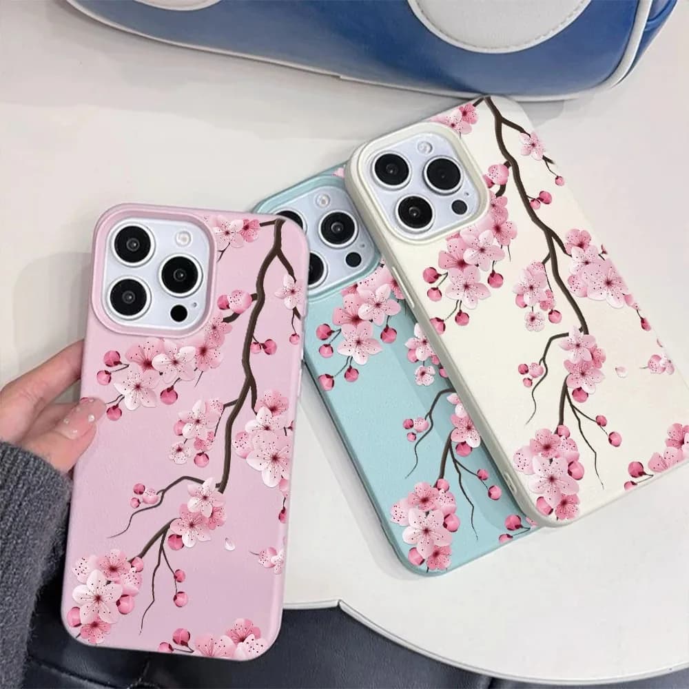 Leather Cherry Blossom Case For Samsung A05S A06 A07 A15 A16 A17 A34 A35 A53 A54 A55 S23 S24 FE S25 S26 Ultra A26 A36 A56 Case