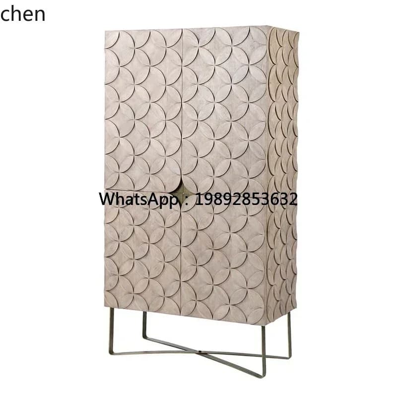 YFY Solid wood carved dining side entrance cabinet retro old high locker bedroom storage wardrobe