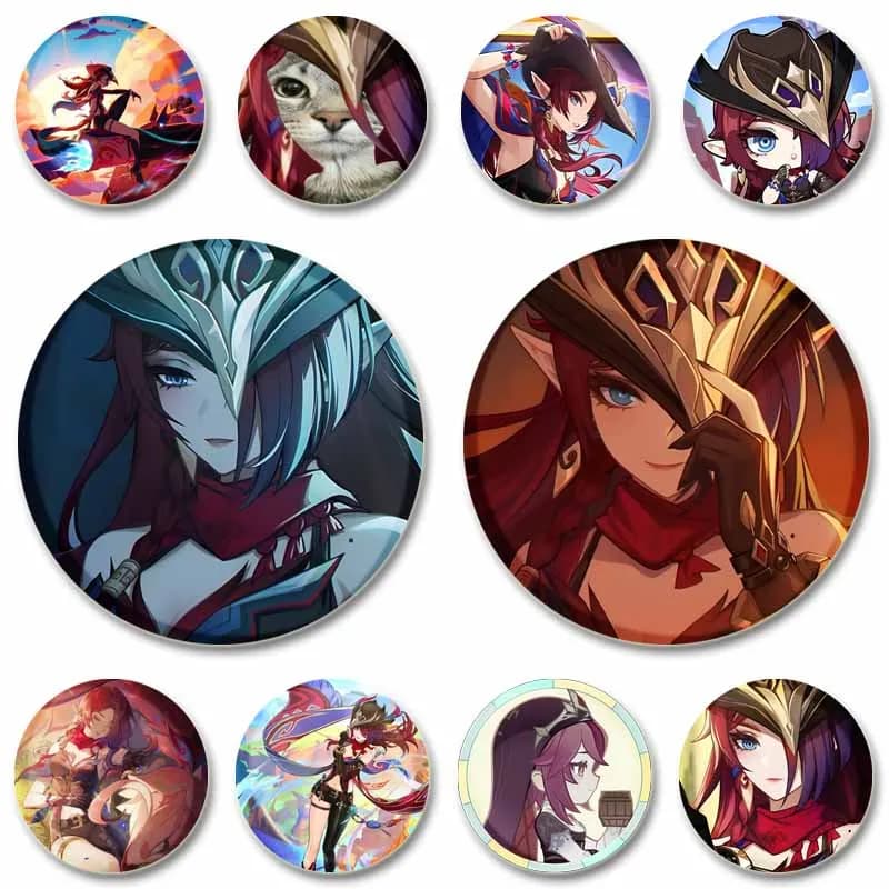 58mm Game Peripheral Genshin Impact Figure Enamel Pins Cute Cartoon Cosplay Badge Kawaii Chasca Brooch on Backpack Fans Gifts