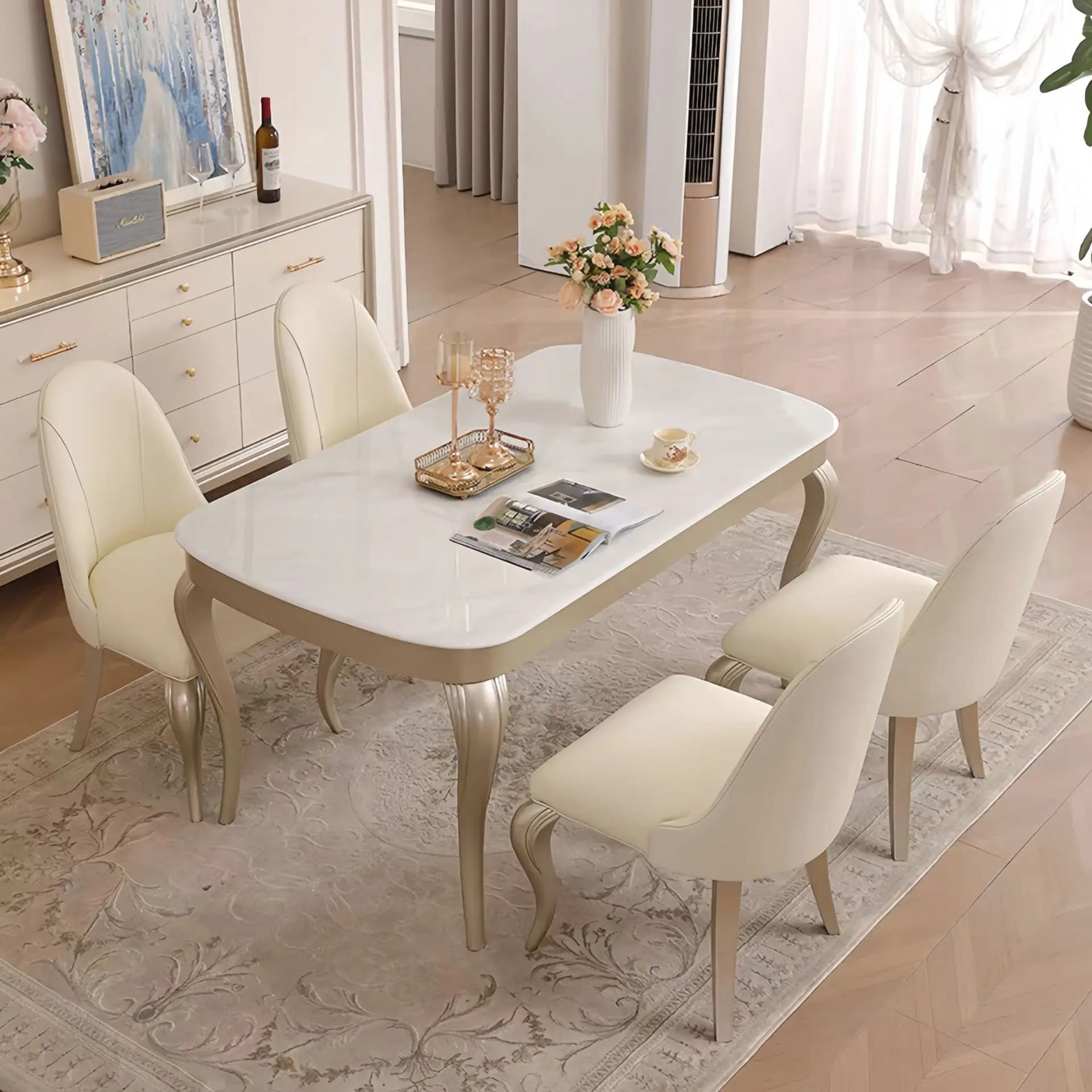 HYS American light luxury dining table marble solid wood dining table and chairs French simple restaurant table and chair