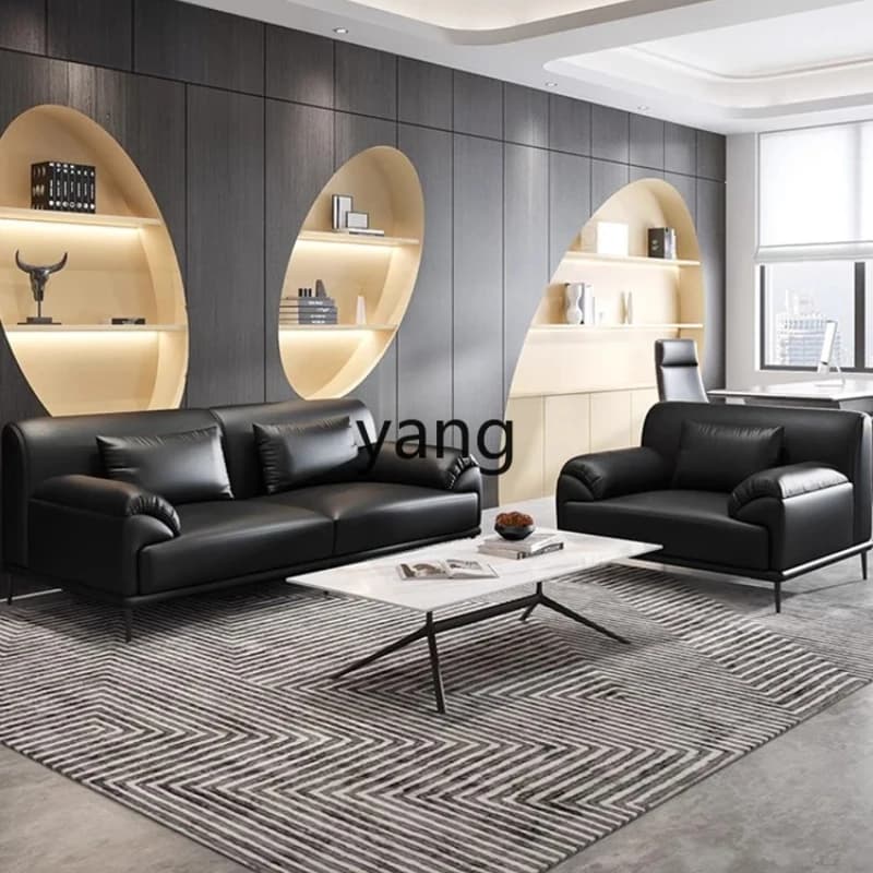 CX simple modern business negotiation reception office three-person leather sofa coffee table combination