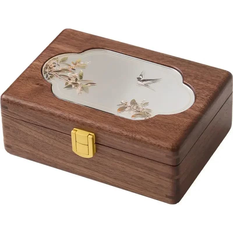 Solid wood jewelry storage box with lock gold jewelry box necklace ring high-end exquisite