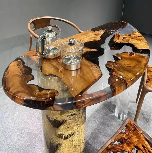 Kitchen Restaurant Most Popular Luxury Factory Direct Solid Walnut Cafe Coffee River Epoxy Dining Table