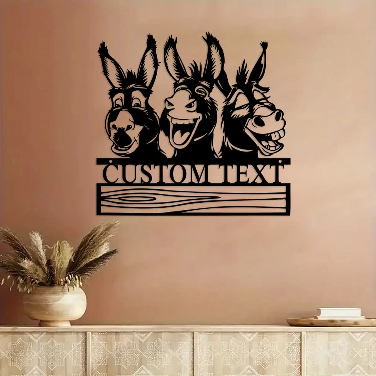 Cartoon Happy Funny Donkey Metal Wall Art Personalized Name Sign bedroom Decor, Donkey Decor, Donkey Farm Gift, Farmhouse Decor
