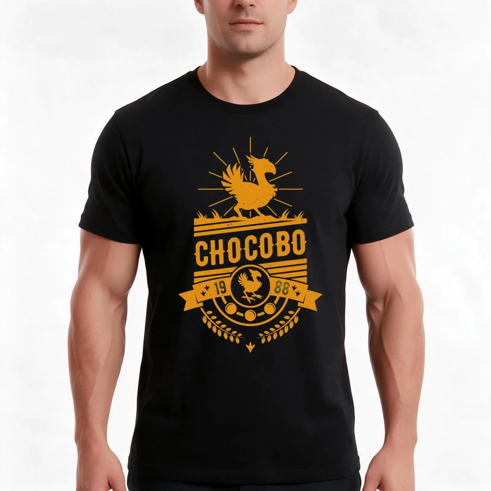 Gold Chocobo T-Shirt, Summer Casual Cotton Tee, Oversized Streetwear Tops, Vintage Graphic Print, Loose Fit Short Sleeve