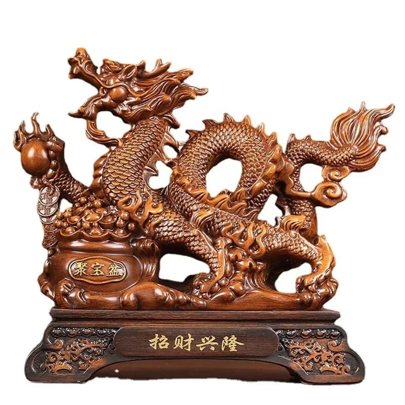 Dragon Ornament Chinese Feng Shui Decorative Inviting Wealth Zodiac Mascot Resin Dragon Statue Sculpture Home Decor