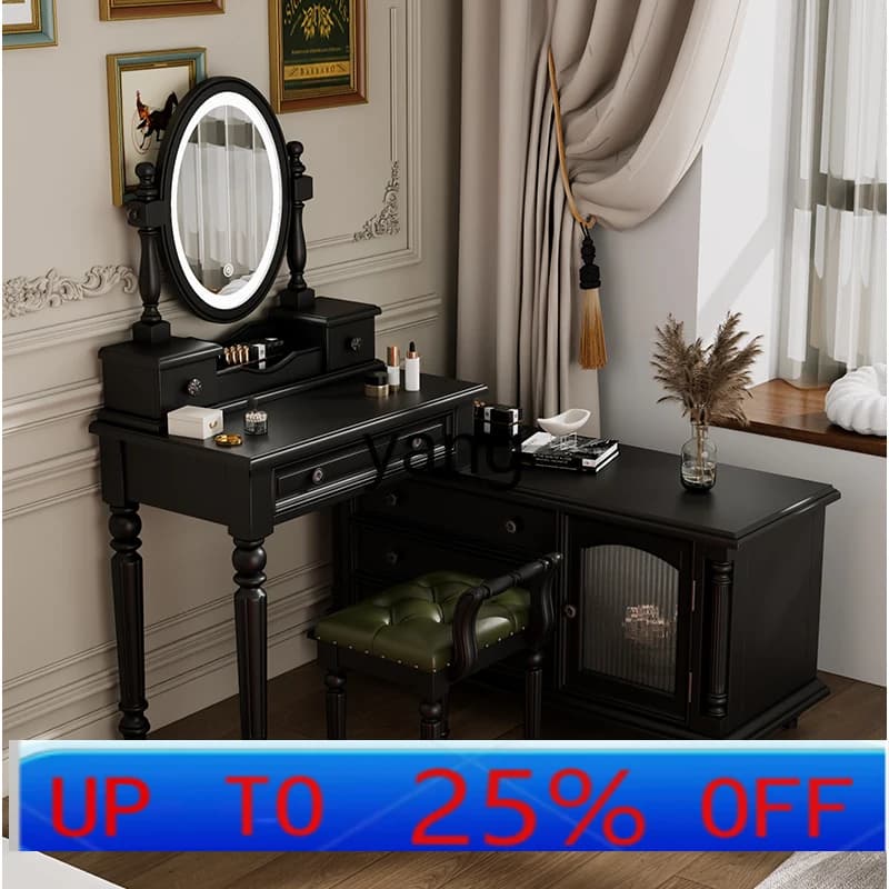 LMM  French retro retractable dresser multifunctional solid wood desk corner makeup table