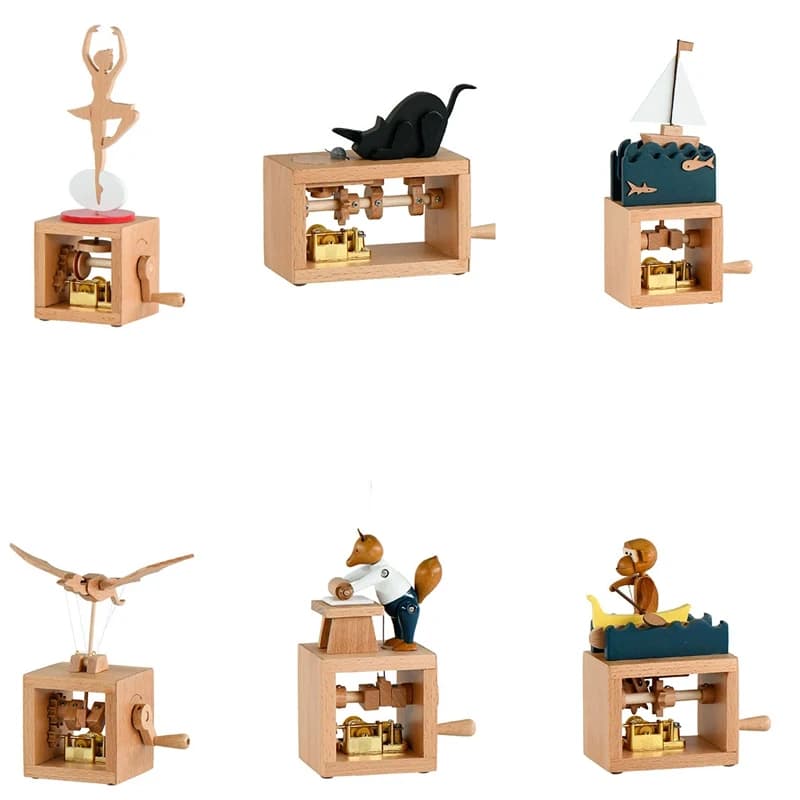 Hand Crank Music Box Wooden Unique Wind Up Music Box Retro Birthday Gift Vintage Home Decoration Wood Crafts Girls Birthday Gift
