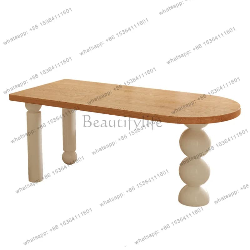 Nordic cream style dining table small apartment log style dining table semi-round against the wall