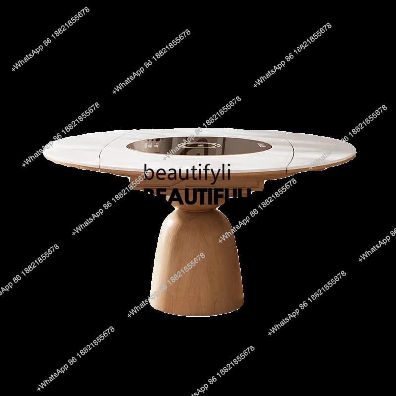 ss 8617 Folding table Solid wood dining table Embedded turntable Induction cooker Dual-purpose retractable rock slab