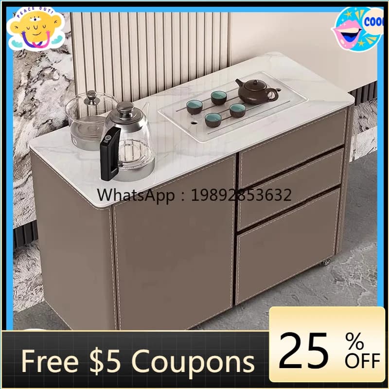 AB LYY Movable Tea Table Home Sofa Side Cabinet Small Tea Brewing Cabinet Modern Simple Rock Board  Table Balcony Tea Cart