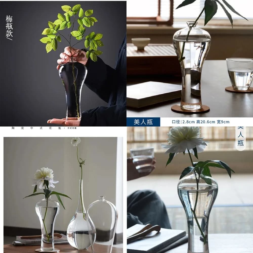 Japanese Glass Vase Retro Transparent Flower Vessel Zen Floral Arrangement Teahouse Decoration Living Room Ornament