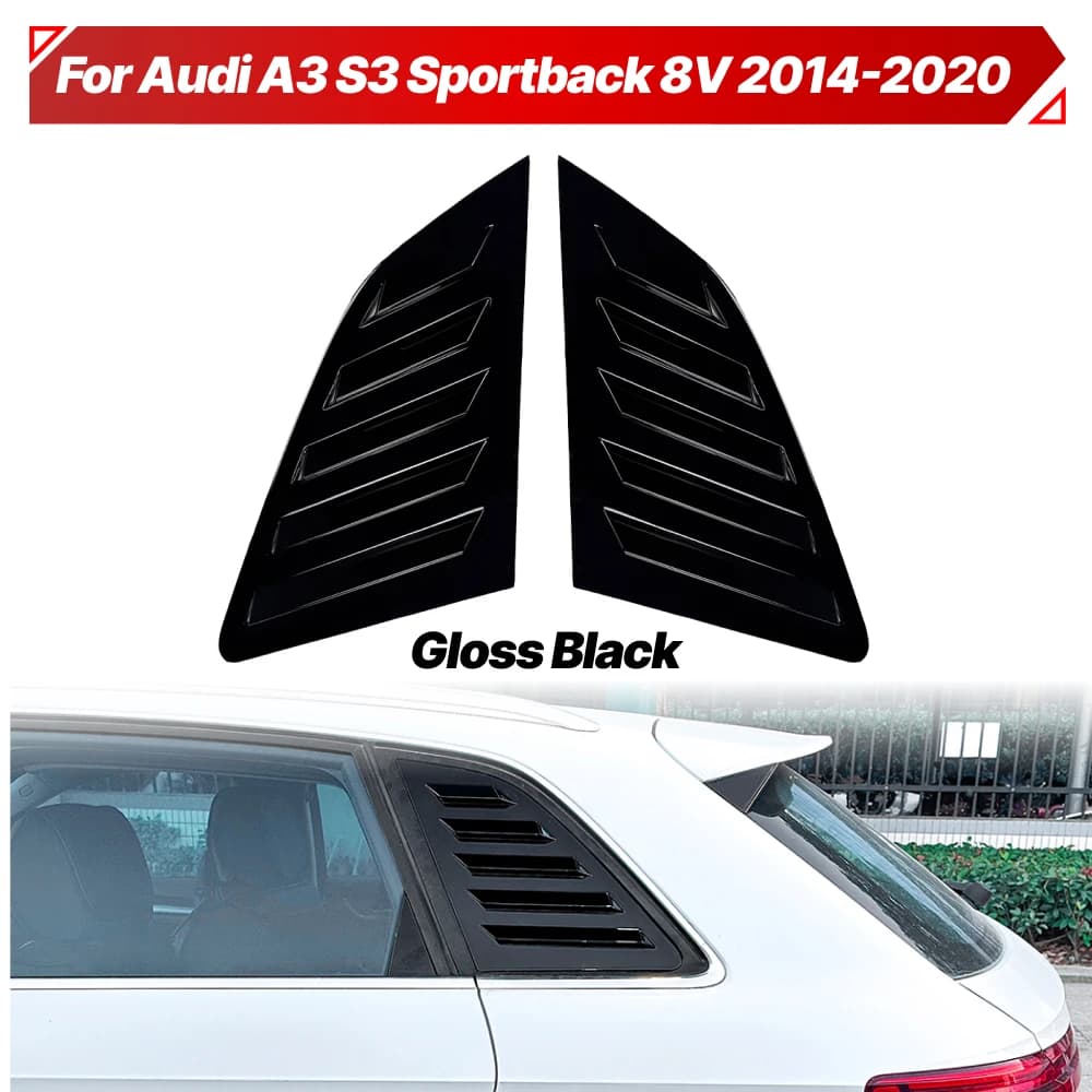 1 Set Add-On Tape-on Rear Window Quarter Glass Duct Louver Vent Covers For Audi A3 Sportback 8V, S3 Sportback 8V 2014-2020